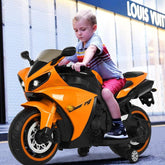 Kids' electric sports ride-on bike with training wheels for added stability